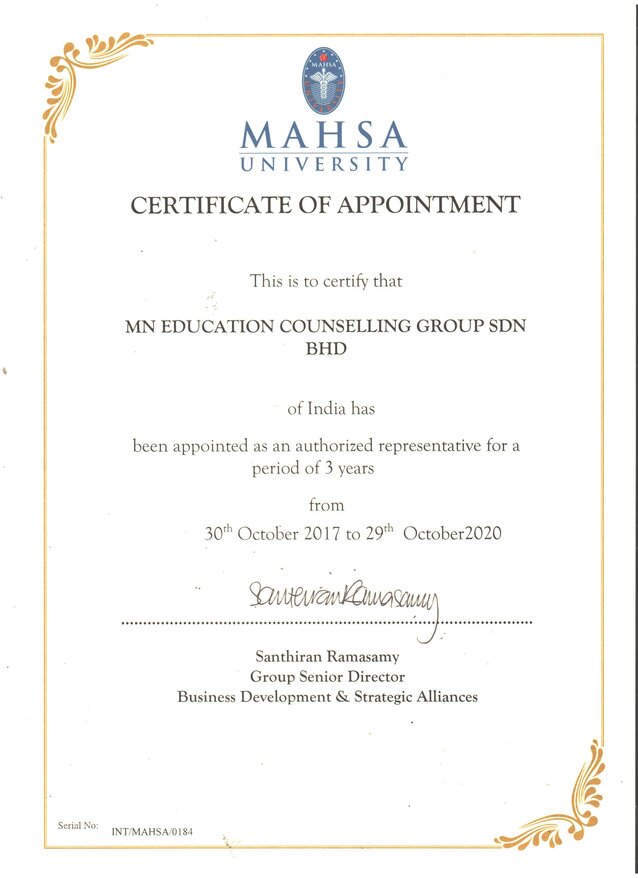 Mahsa Certificate
